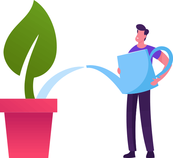 Illustration of person watering plant.